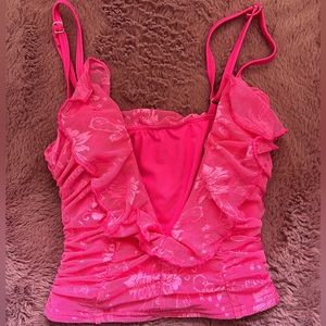 Gorgeous Hot pink V-neck crop top with ruffles!